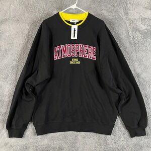 Vintage Atmos Sweatshirt Mens XL Black Fleece Lined College Graphic Pullover